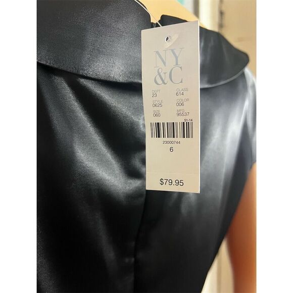 New York & Company Women's Black Satin Sheath Dress Size 6 Knee Length Formal - Picture 6 of 7